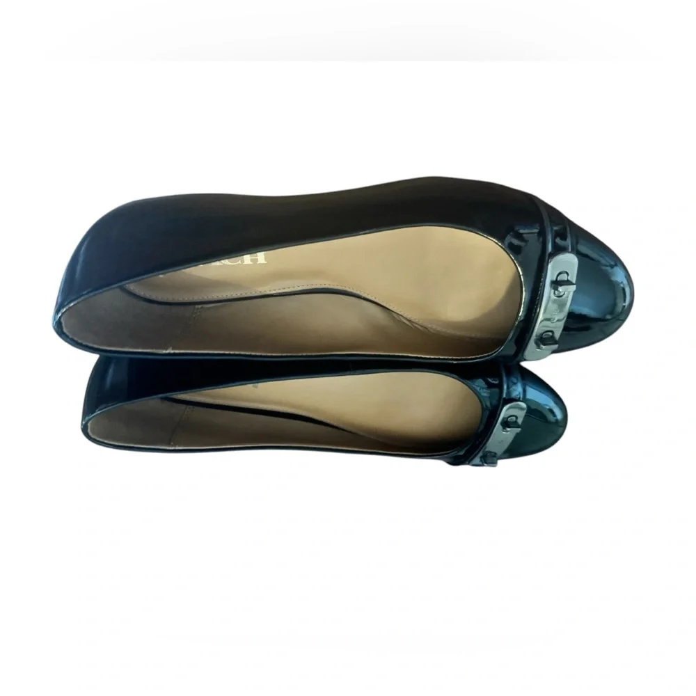 COACH Oswald Black Patent Leather Ballerina Flats with Metal Buckle Accent. - Picture 9 of 12